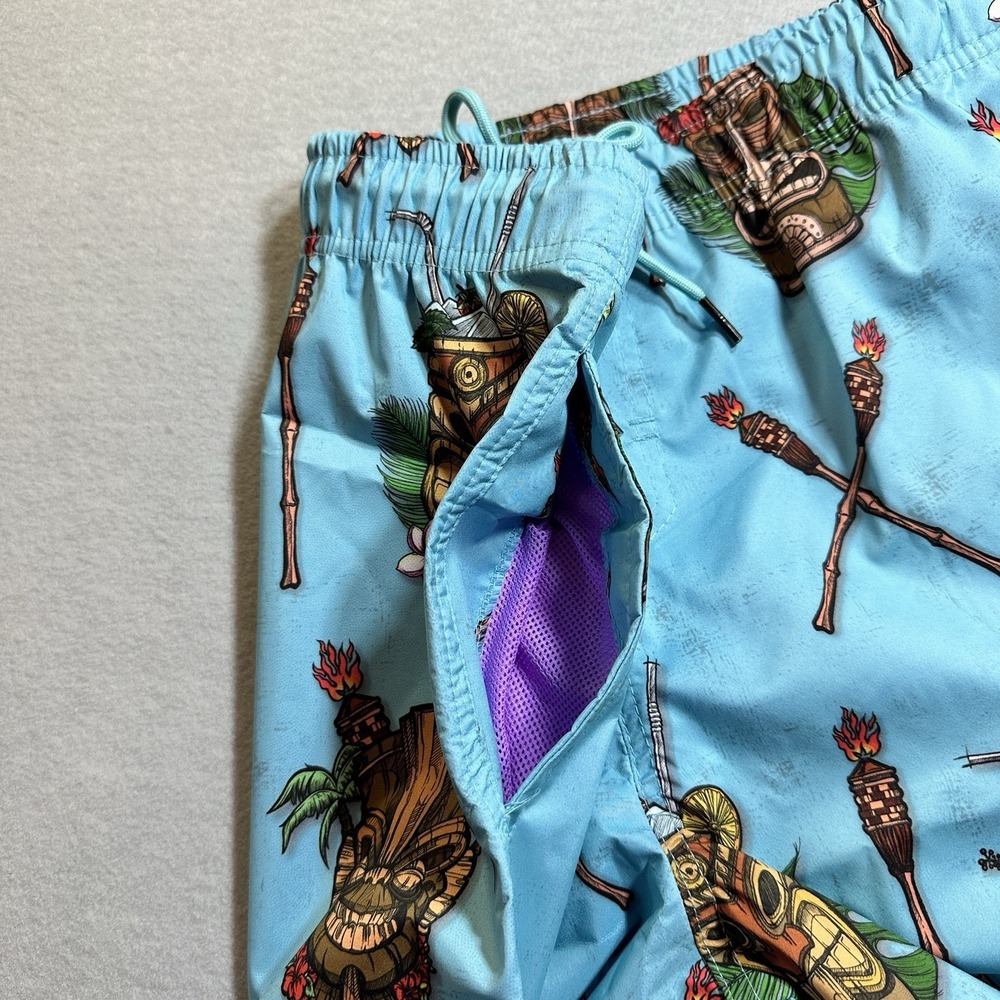 Psycho Tuna Tiki Cocktail Party Swim Shorts Mens XL NWT Blue Beach Trunks - Picture 7 of 10